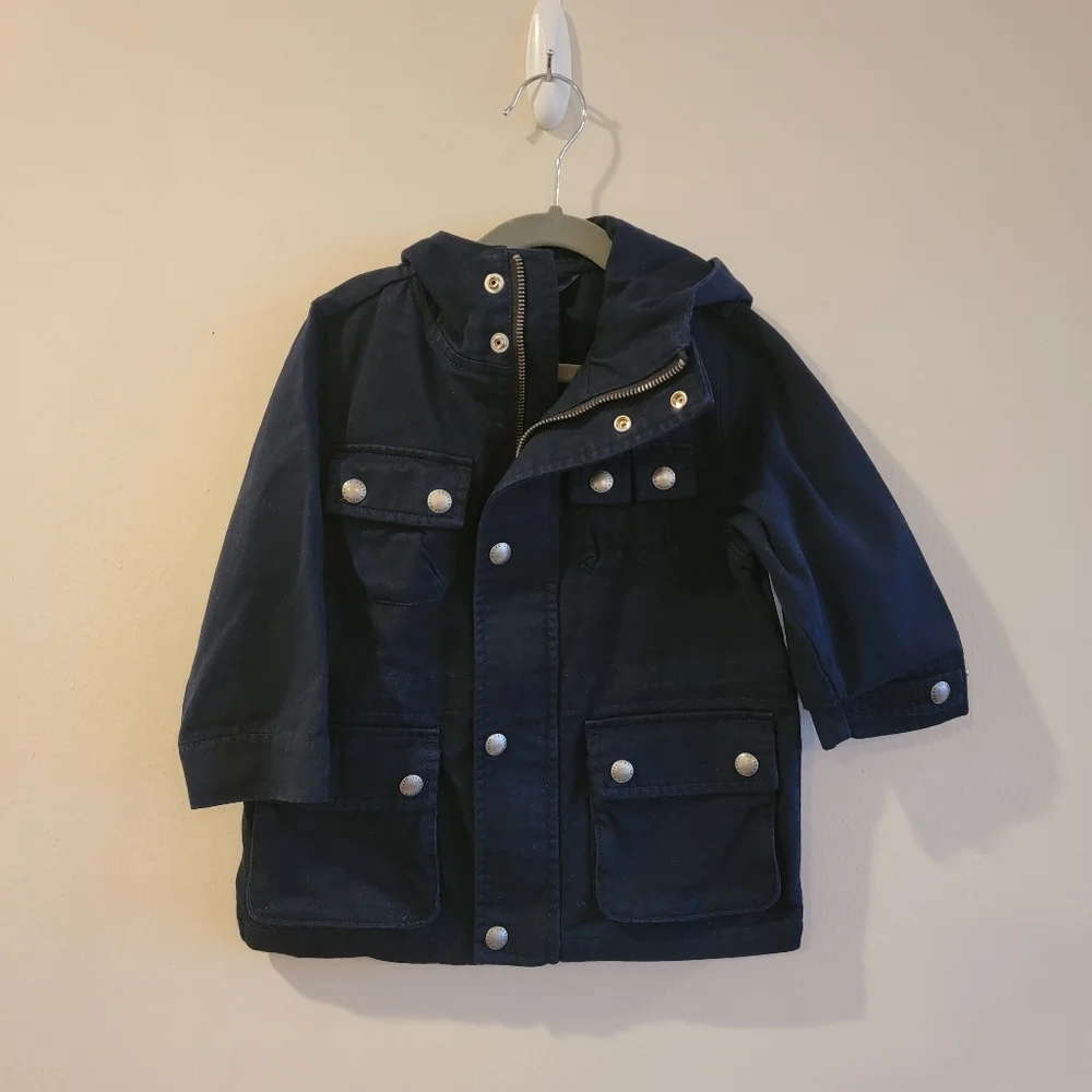 Polo Ralph Lauren Navy Blue Cotton Canvas Trench jacket size 2 t Runs Big